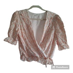 June & Hudson Floral Faux Wrap Crop Top